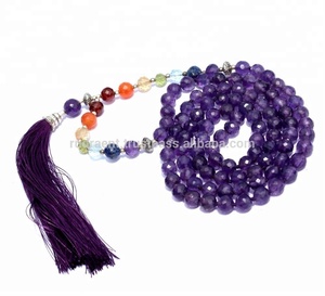 Hot Selling 108 Hand-Faceted Amethyst Mala Beads 7 Chakra Necklace Indian Artist Featuring <b>Ball</b>/Tassel Fashion Beaded Religious - Product Image 6