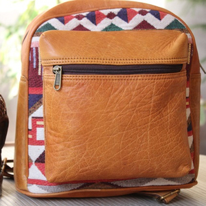 Sac à dos Jacquard en cuir pour femme, sacoche fait main - Product Image 3