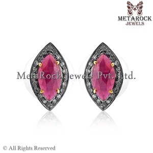 Marquise Shaped Corundum Gemstone Handmade 925 <b>Sterling</b> <b>Silver</b> Designer <b>Stud</b> Earrings Jewelry Metarock Jewels - Product Image 2