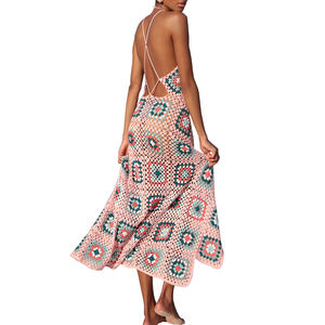 Vestidos Maxi <span class=keywords><strong>de</strong></span> Mujer, Estilo Informal, sin Mangas, con Diseño <span class=keywords><strong>de</strong></span> Cuadros, para la Playa, Tejidos a Crochet - Product Image 6
