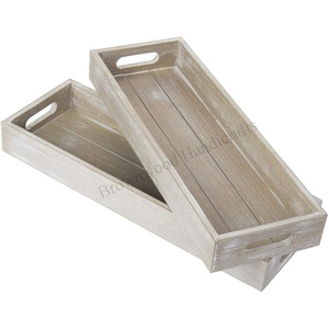 Bandeja de servicio de madera de mango de alta calidad Diseño rectangular con asas para hoteles y restaurantes El mejor precio al por mayor en línea - Product Image 1