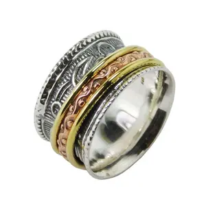 925 argent Sterling plaine éternité Vermeil bague trois tons coeur bande lunette réglage pour fête de mariage en gros Fidget Spinner - Product Image 1