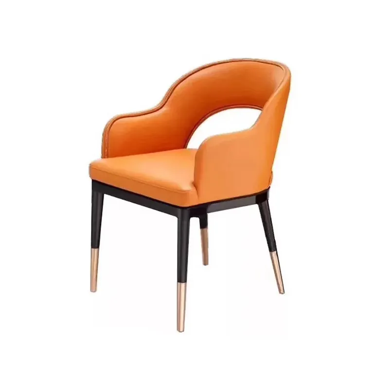 Moderne Luxe Design Oranje Houten Lederen Eetkamerstoel