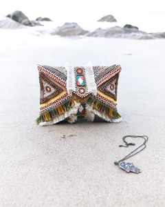 กระเป๋าชายหาดโบฮีเมียนออกแบบโบฮีเมียนอินเดียกระเป๋าถือลูกปัดแฮนด์เมดสำหรับผู้หญิงกระเป๋าสะพายไหล่ผ้าใบแฟชั่นสำหรับตอนเย็น - Product Image 3