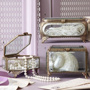 Boîte en verre biseauté pour décorations de mariage de bureau à domicile Boîtes à bijoux élégantes en laiton et cristal - Product Image 4