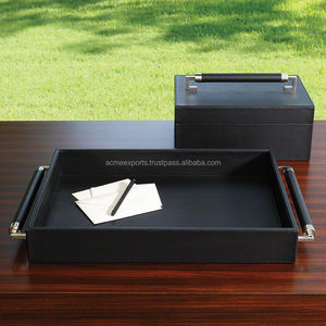 Bandejas para llaves de cuero PU, bandejas para reloj, bandeja Rectangular de cuero PU para joyería con mango largo - Product Image 1