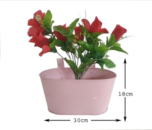 Maceta decorativa con barandilla de metal recubierta de polvo para el hogar, maceta de forma ovalada para balcón, jardinería doméstica - Product Image 1