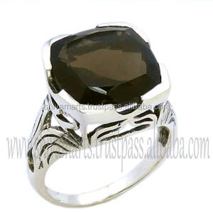 Joyería fina hecha a mano al por mayor para mujer Plata de Ley 925 cuarzo ahumado eternidad Vermeil anillo bisel ajuste boda fiesta - Product Image 2