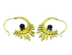 โบฮีเมียนธรรมชาติสีดำโอนิกซ์ห่วงต่างหูทองเหลืองสีทองสำหรับงานแต่งงานหรืองานหมั้นเครื่องประดับหินของขวัญ - Product Image 3