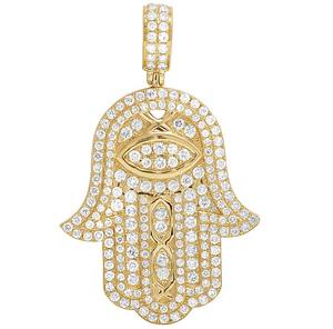 Pendentif Main de Hamsa serti de diamants glacés 4,0 Ct Or jaune 14 carats pour homme, bijoux Hip Hop personnalisés - Product Image 1