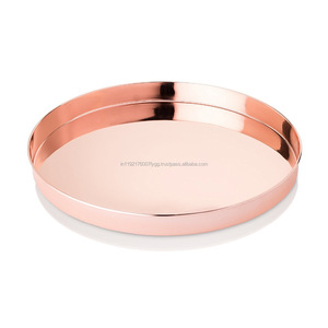 High Quality Circular Copper Serving Tray Eco-Friendly Insulated Design with Plated Metal <b>Surface</b> for Serving <b>Plates</b> Dishes - Product Image 1