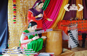 Decoración de escenario con tema de pueblo Punjabi, estatuas de fibra de entrada de boda, decoración de escenario Mehndi con estatuas de fibra - Product Image 4