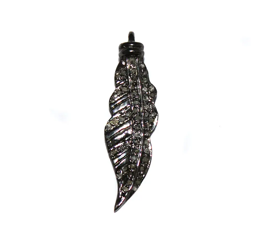 Élégant Pendentif Feuille Design Champagne Diamant Charme En Argent 925 Et Pendentif Pour La Fabrication De Bijoux Grossiste