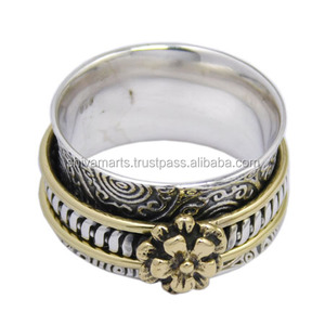 Bague d'éternité vermeil en laiton massif 925 en argent sterling marteau belle bijoux de méditation à la mode pour mariage - Product Image 3