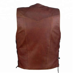 Hombres de cuero genuino de invierno a prueba de viento transpirable pistola oculta llevar chaleco de la motocicleta con cierre de botón - Product Image 4