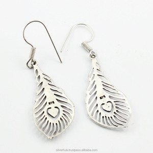 ต่างหูเงินแท้ 925 ทำมือ รูปขนนกยูง ของขวัญสำหรับผู้หญิง สไตล์ฮิปปี้ สำหรับงานปาร์ตี้ - Product Image 4