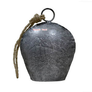 Etched Painted Rusted Indian Style Metal Souvenirs Switzerland <b>Cow</b> <b>Bell</b> - Product Image 4