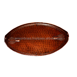Bandeja decorativa de cobre para servir alimentos, bandeja de cobre con mango de inserción, bandeja de servicio grande antigua, restaurante de Hotel en casa - Product Image 4