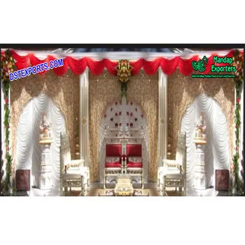 Свадебный фон с белыми и золотыми дугами, Королевский Индийский свадебный сценический фон, занавески, индийский свадебный вышитый свод
