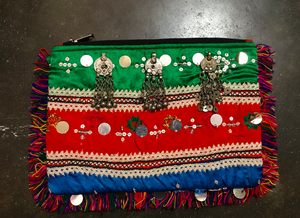 Embrague de tela con flecos, bordado a mano indio, Vintage - Product Image 3