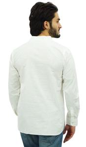 <b>Men's</b> Kurta Indian Cotton <b>Long</b> <b>Sleeve</b> Wooden Button One Pocket Front Side _ 82 - Product Image 3