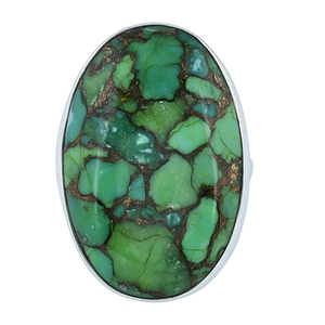 Genuino hermoso anillo de piedras preciosas de turquesa de cobre ovalado sólido. Plata de Ley 925 con joyería de anillo Chapado en plata para mujer. - Product Image 2