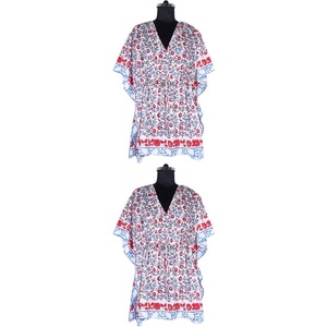 Dernières robes en coton sans manches Maxi pour femmes caftan court imprimé bloc à la main robe abordable africaine traditionnelle Dashiki caftan - Product Image 1