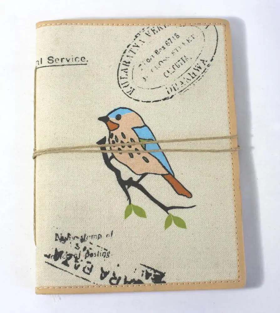 Cuaderno de lona de algodón hecho a mano, con pantalla impresa de pájaro, cubierta suave, nuevo diseño