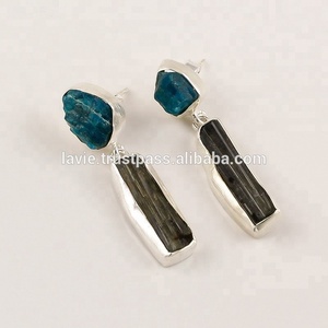 นีออน Apatite สีเขียวทัวร์มาลีนต่างหูเงินสเตอร์ลิง925โลโก้เครื่องประดับที่กำหนดเองขายส่งปรับแต่งผู้ผลิตต่างหูเงิน - Product Image 1