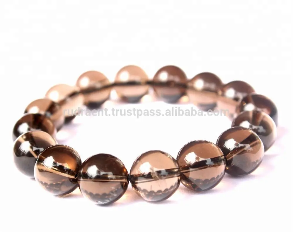 OEM Hochwertige Rauchquarz 12 mm große Perlen Edelstein dehnbare Armband runde Perlen natürliches Armband