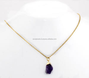24k chapado en oro amatista púrpura de cuarzo bruto colgante de joyería - Product Image 3
