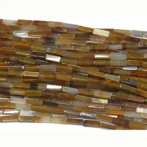 Natural Brown Flat Puffy Rectangle Gemstone Beads For Jewelry Making