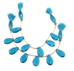 ก้อนลูกแพร์บุษราคัมลอนดอนบลู,พลอยหลวมเจาะรู22X13มม. สำหรับทำเครื่องประดับ - Product Image 2