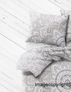 Funda de Edredón con Mandala Plateada, Edredón de Algodón Hecho a Mano, Ropa de Cama Boho, Cubrecama Bohemio para Personas Mayores - Product Image 4