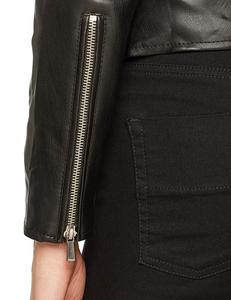 Veste en cuir noir véritable en peau de mouton personnalisée pour femmes fermeture éclair conception broderie rivet respirant-nouveau style produit fini - Product Image 4