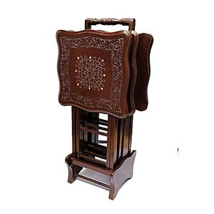 Tables de pique-nique en bois sculptées à la main avec support, table en bois artisanale pakistanaise, table de pique-nique pliable portable à quatre places - Product Image 5