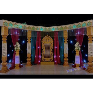 Pillier de scène de mariage couleur sud-indien, 200 pièces, en Fiber dorée, décoration de scène de mariage de Style moderne - Product Image 1