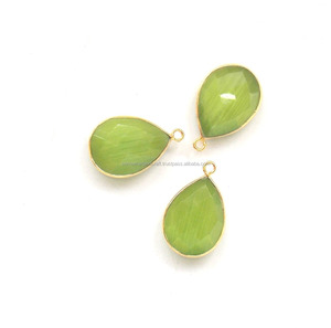 Hermosa Vessonite Piedra preciosa Chapado en oro Forma de pera Single Bail Charm Bisel Birthstone Boho Connector Link - Product Image 4