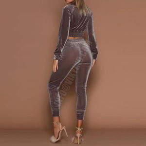 Chándales de terciopelo Casual de dos piezas conjuntos de manga larga Top pantalones largos pantalones de 2 piezas conjuntos mujer trajes de chándal de terciopelo - Product Image 2