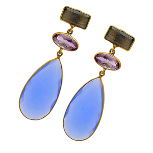 Genuino labradorita amatista azul Calcedonia piedra preciosa 925 plata esterlina moda pendientes colgantes joyería hecha a mano Casa De Plata - Product Image 2