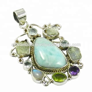 ขายร้อน 925 เงินสเตอร์ลิง Larimar หลายอัญมณี Charm จี้แฮนด์เมดเครื่องประดับเงินแฟนซี - Product Image 2