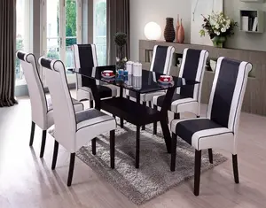 Ensemble de salle à manger avec chaise blanche, noir et verre