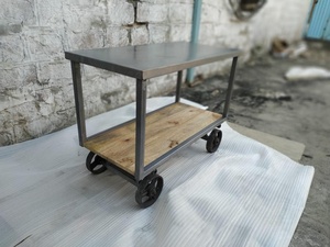 Modern Industrial Metal and Wood TV Stand with <b>Wheels</b> Home Living Room <b>Furniture</b> General Home Use - Product Image 2