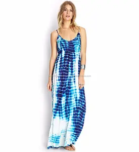 2018 Pure Rayon Casual Export Kwaliteit Vrouwen Dragen Tie Dye Spaghetti Maxi Jurk