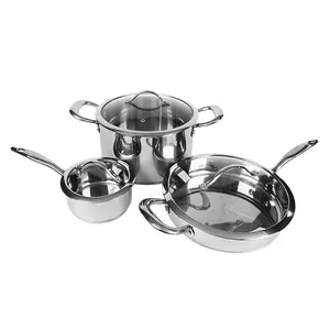 Classic Cookware Set 6 Pieces 304 Stainless Steel with Polished Surface Inox Pan Professional OEM Cookware Home Cooking Sliver