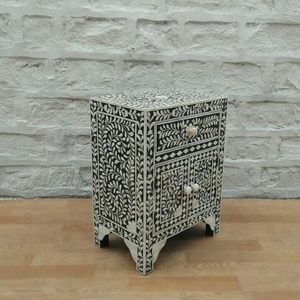 Modern Side <b>Table</b> with 3 Drawers Black & White Bone Inlay for Living Room Home Furniture - Product Image 1