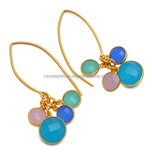 ต่างหูหินควอตซ์เหลี่ยมเพชรพลอย925ตะขอชุบทองเงินสเตอร์ลิงต่างหูแฟชั่นทำมือสำหรับผู้หญิง - Product Image 2