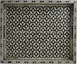 Plateau de service rectangulaire en bois personnalisé incrustation d'os Console géométrie pour la maison bureau table à manger chaise de chambre à coucher traditionnelle - Product Image 3