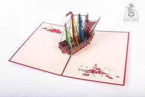 Carte pop-up Kirigami nouvellement fabriquée Design de bateau en bois coloré Artisanat en papier pour les occasions d'amour d'anniversaire Vietnamien - Product Image 3