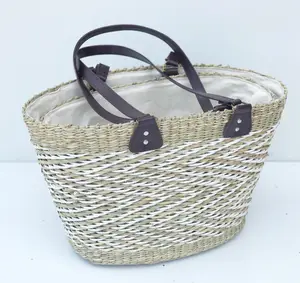 Hot sale! Summer straw beach bag chic elegant hand woven natural seagrass straw bag bolsos de paja